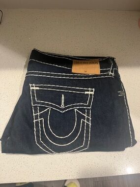 True Religion Men’s Dark Indigo Jeans with White Stitching